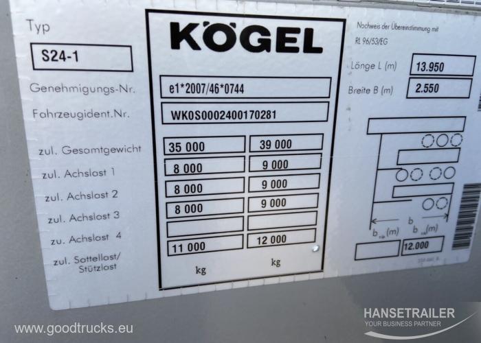 2014 Puspiekabe Gardīne Koegel SN 24 Lift Axle Multilock XL