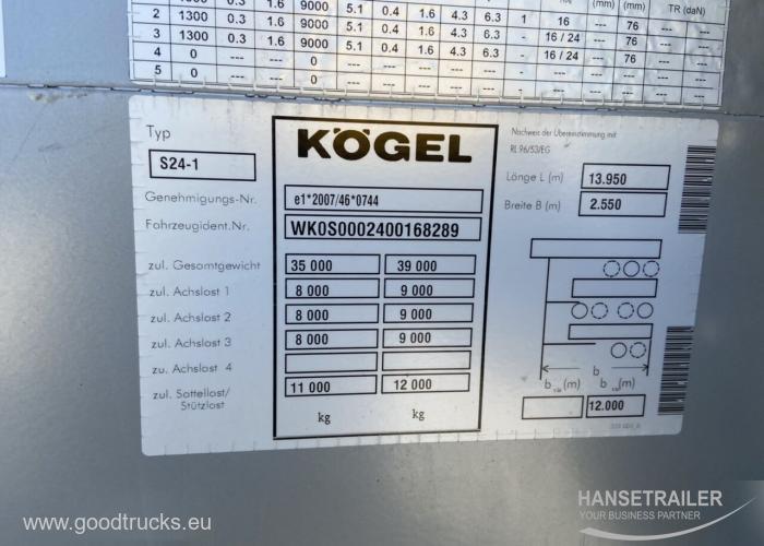 2014 Puspriekabė Užuolaidinė Koegel SN 24 Lifting Axle Multilock XL